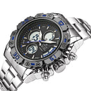 STRYVE S8018 Men Full Steel Waterproof Date Week Chrono Alarm Clock Dual Display Digital Watch