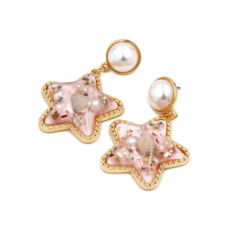 Bohemian Shell Star Earring Drop Rhinestone Pearl Earrings For Women Beach Style