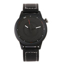 Creative Men Leather Strap Simple Back Aperture Pattern Dial White Needle Quartz Watch