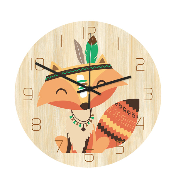 Loskii CC027 Creative Fox Pattern Wall Clock Mute Wall Clock Quartz Wall Clock For Home Office Decorations