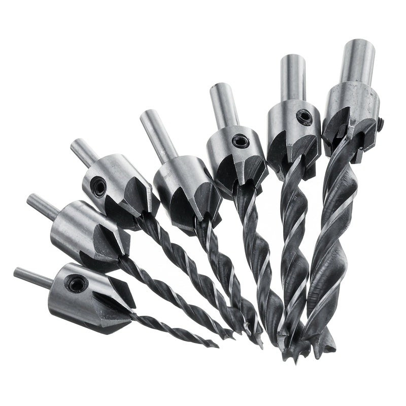 23 Pack Woodworking Chamfer Countersink Drill Bit 6pcs 1/4 Inch Hex 5 Flute 90 Degree Countersink Drill Bits 7pcs Three Pointed Countersink Drill Bit 8PCS Wood Plug Cutter Automatic Center Pin Punch