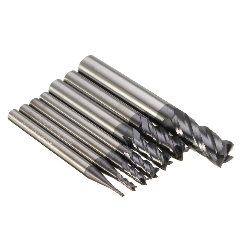 7pcs 1-8mm 4 Flutes Tungsten Carbide End Mill Set Straight Shank End Mill Cutter CNC Tool