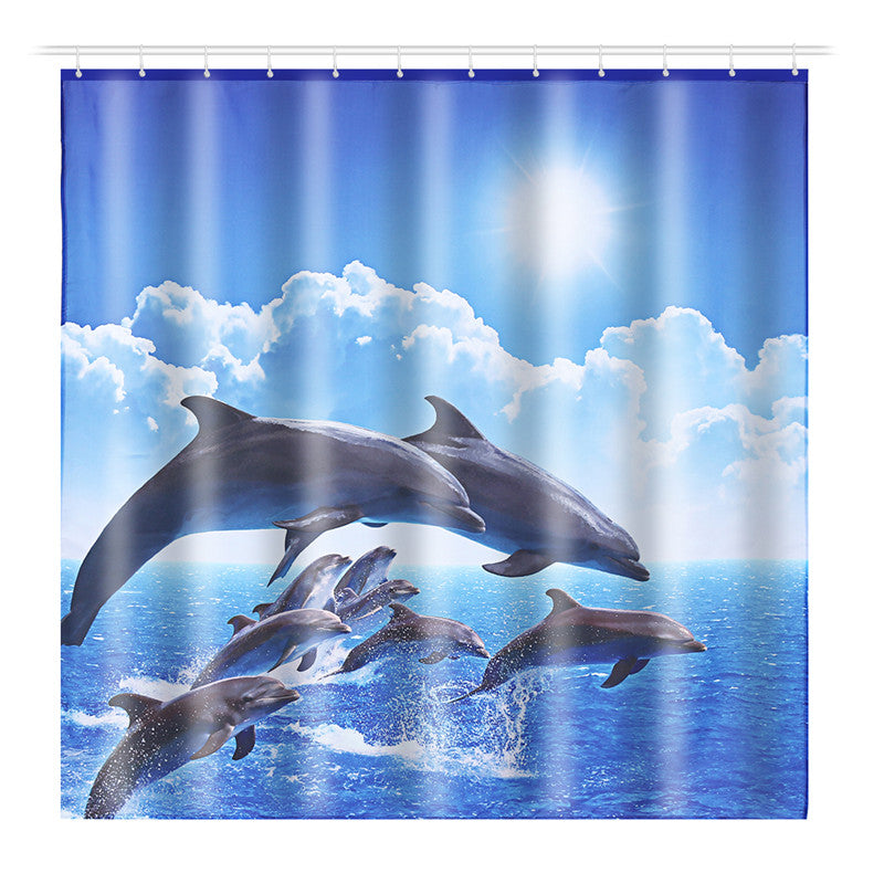 Shower Curtain Bath Pad Pedestal Rug Lid Toilet Cover Art Fashion Dolphin