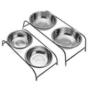 Double Pet Bowl Dish Dog Cat Stand Feeder Food Water Stainless Steel Durable