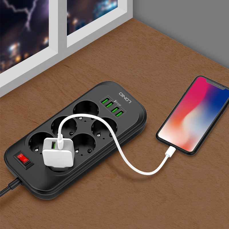 LDNIO 17W 3.4A 4-port USB Fast Charging Home Outlet 6 EU Plug Power Strip Switch