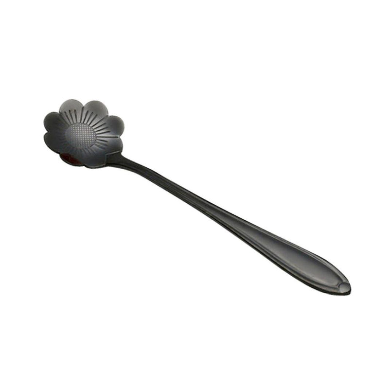 KCASA KC-FS01 Black Stainless Steel Flower Shape Coffee Sugar Spoon Tea Spoon Ice Cream Tableware