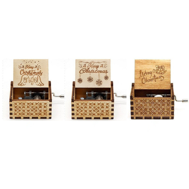 Antique Carved Wooden Hand Cranked Music Box Christmas Birthday Gift Home Decorations Crafts