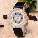 Crystal Shining Dress Ladies Watch Rose Gold Case Leather Strap Quartz Watches