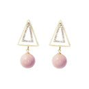 Sweet Ear Drop Earring Double Gold Triangle Pink Artificial Pearls Pendant Earrings for Women