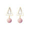 Sweet Ear Drop Earring Double Gold Triangle Pink Artificial Pearls Pendant Earrings for Women