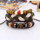 Retro Multilayer Braided Leather Rope Skull Bracelet Adjustable Wristhand for Men