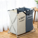 X-Shape Foldable Dirty Laundry Basket Organizer Printed Collapsible Three Grid Home Laundry Hamper Sorter Laundry Storage Baskets Large