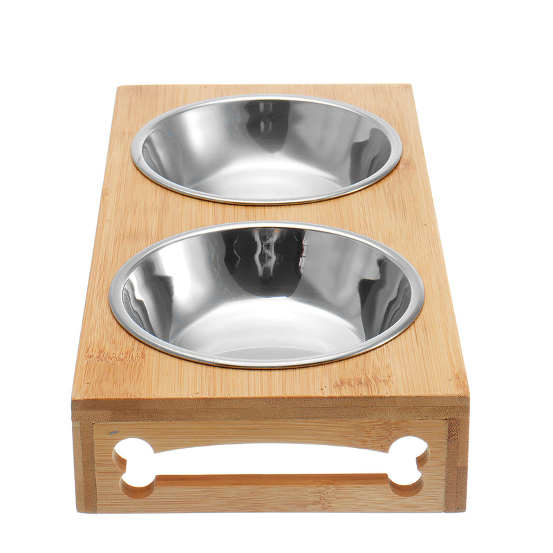 Stainless Steel Durable Double Pet Bowls Dish Dog Cat Stand Feeder Anti Slip Food Water Bowl