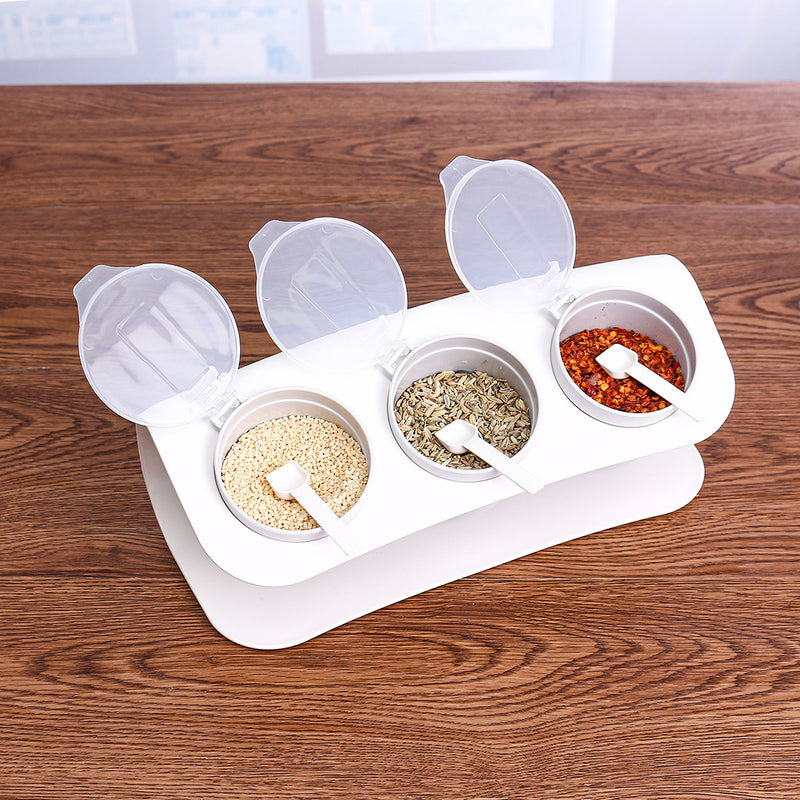 3 Grids Seasoning Bottle Box Condiment Kitchen Storage Container Herb Spice With Spoon