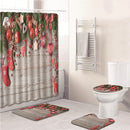 3PCS Bathroom Bath Mat Set Toilet Seat Cover Waterproof Bathroom Shower Curtain Chrismas Print