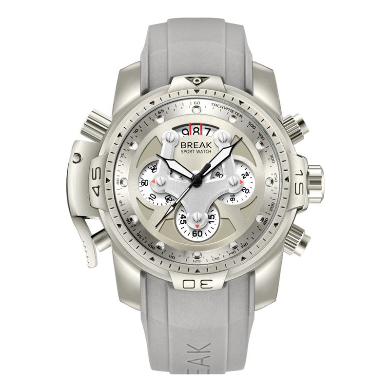 BREAK 5601 Multifunction Men Watch Military Style Rubber Strap Quartz Movement Watch