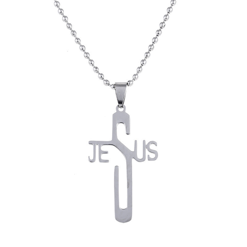 Stainless Steel Necklace Personality Jesus Cross Necklace for Men Women