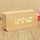 USB Voice Control Wooden Wooden Rectangle Temperature LED Digital Alarm Clock Humidity Thermometer