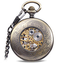 JIJIA JX009 Carved Flower Cover Hollow Cover Alloy Bronze Mechanical Pocket Watch