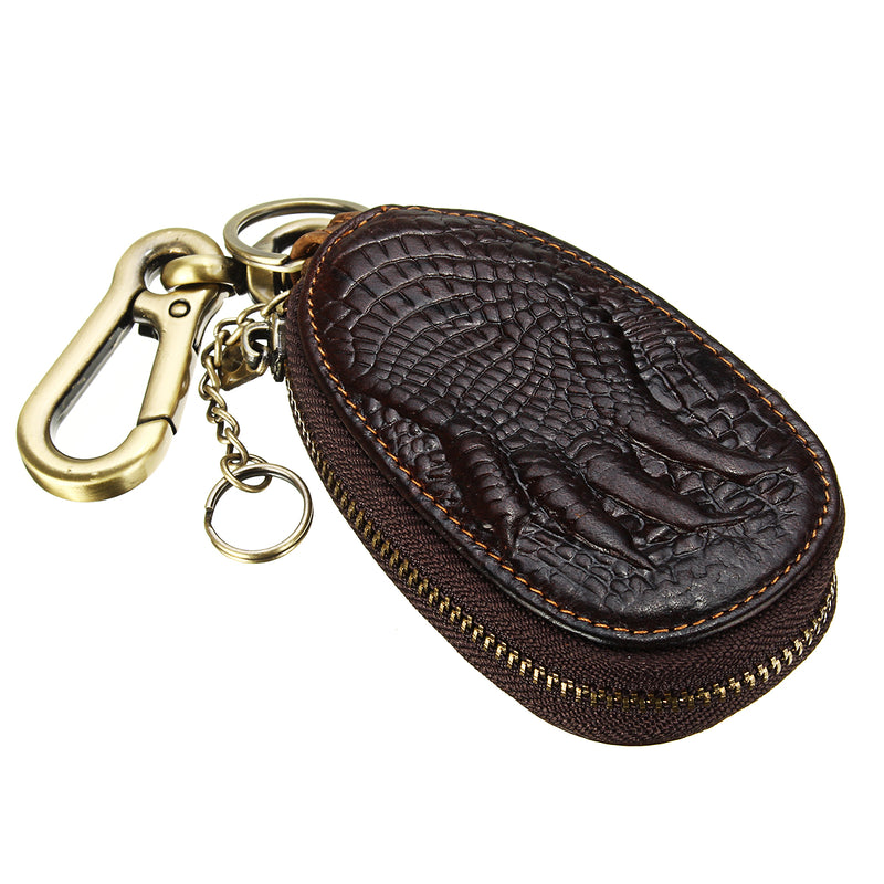 Car Remote Keychain Holder Case Bag Cowhide Leather Crocodile Claw Zipped Purse
