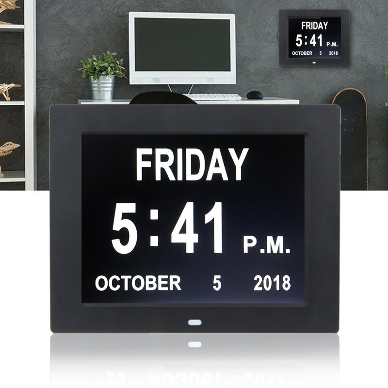 8 Inch LED Dementia Digital Calendar Day Clock Extra Large Screen Alarm Clock