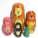 5Pcs/Set Russian Nesting Dolls Wooden Handmade Painting Animals Matryoshka Dolls Decorations