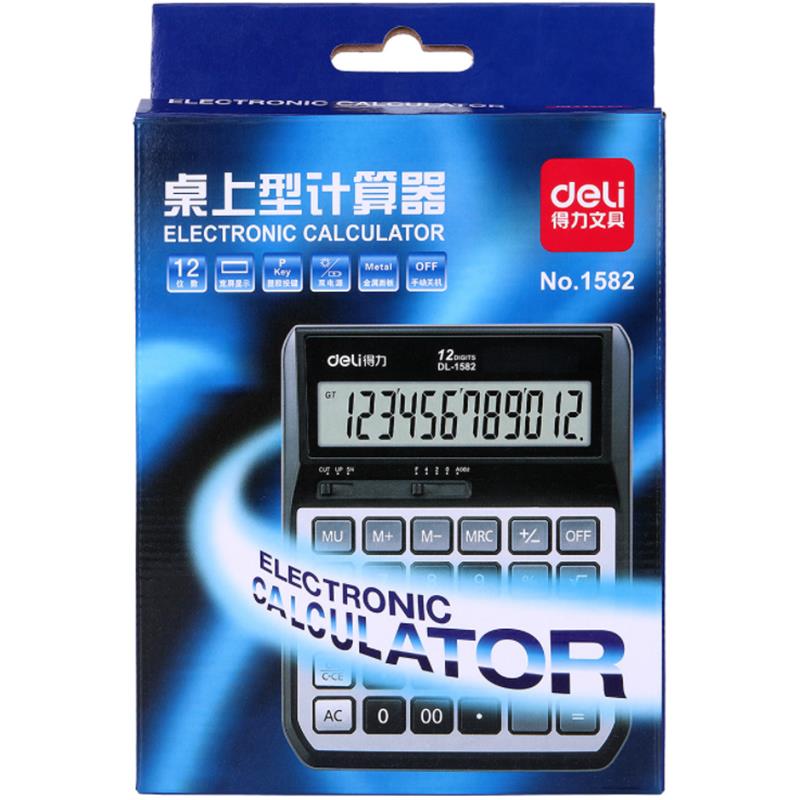 XIAOMI Ecosystem Deli 1582 Calculator 12 Digit Dual Power Battery and Solar Powered Metal Panel Automatic On/Off Business Finance Office School Desktop Voice Calculator