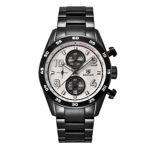 BENYAR 5126M Stainless Steel Luminous Hands Waterproof Chronograph  Business Men Watch Quartz Watch