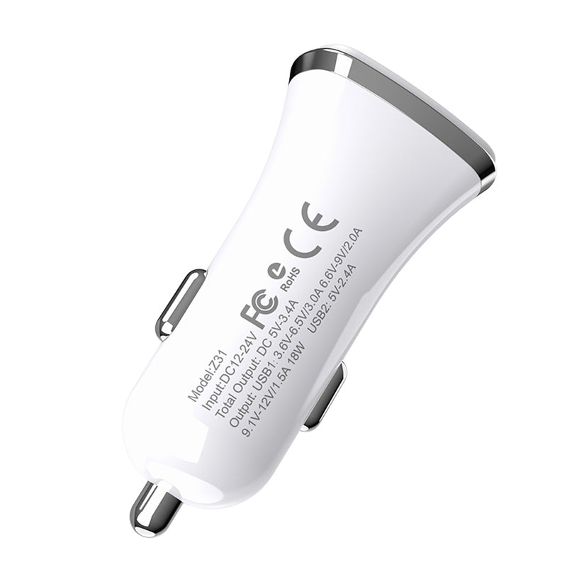 HOCO 3.4A QC3.0 Double Port Fast Charging USB Car Charger For iPhone X XS XR HUAWEI P30 XIAOMI Universal Car