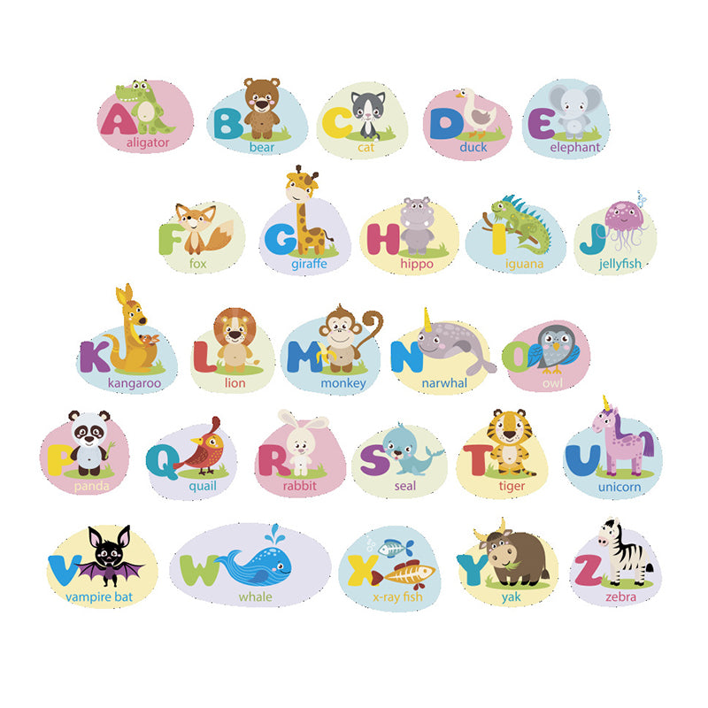 26PCS Classic Animals Alphabet Baby Nursery Peel and Stick Wall Art Sticker Decals Alphabets Animals Wall Removable Wall Sticker