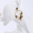 Trendy Vivid Pearl Earrings with Bird on The Tree Irregular Hoop Gold Earring for Women