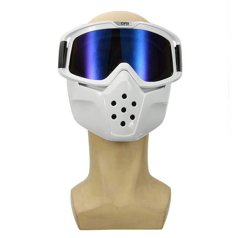 Detachable Goggles Face Mask Helmet Modular Shield Motorcycle Riding Blue Lens
