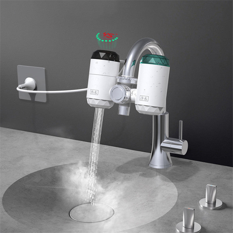 3000W 220V Three Water Outlets Temperature Display Electric Instant Heating Faucets Kitchen Hot&Cold Water Heater Water Purifier EU Plug