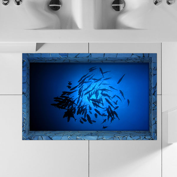 PAG 3D Bathroom Anti Slip Sea Fish Pattern Waterproof Floor Sticker Washable Shower Room Decor
