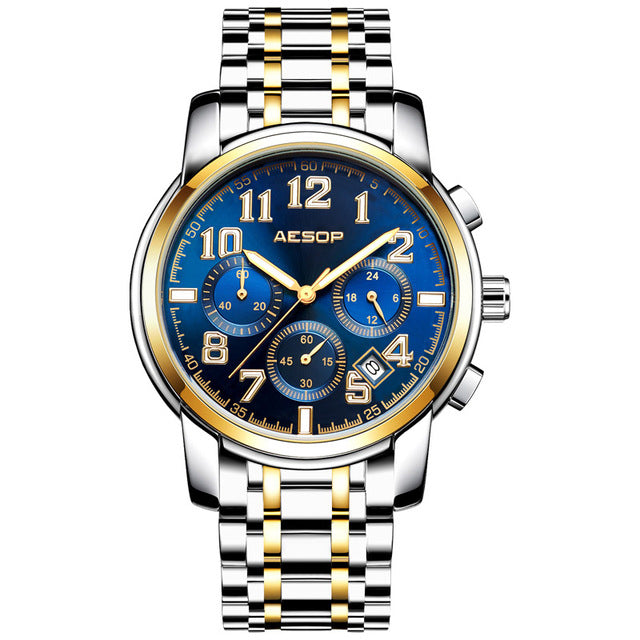 Aesop 1008G Classic Business Style 3ATM Waterproof Men Watch Leather Strap Quartz Watch