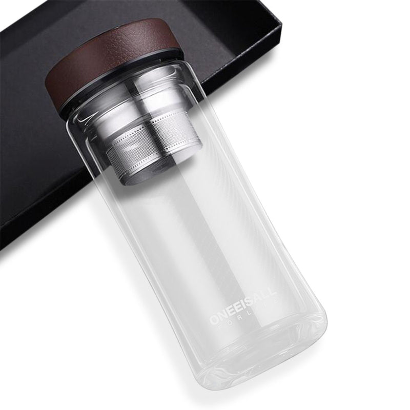 Large Capacity Glass Water Bottle Double Walled Travel Mug Portable Convenient Cup with Tea Infuser