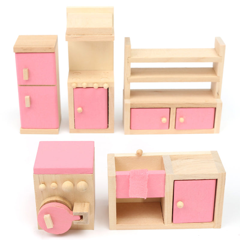 Wooden Doll Set Children Toys Miniature House Family Furniture Kit  Accessories