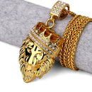 Hip Hop Fashion Gold Chain King Crown Lion Head Pendant Necklace for Men