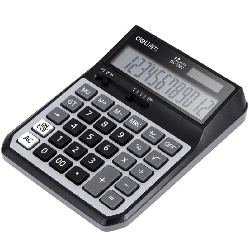 XIAOMI Ecosystem Deli 1582 Calculator 12 Digit Dual Power Battery and Solar Powered Metal Panel Automatic On/Off Business Finance Office School Desktop Voice Calculator