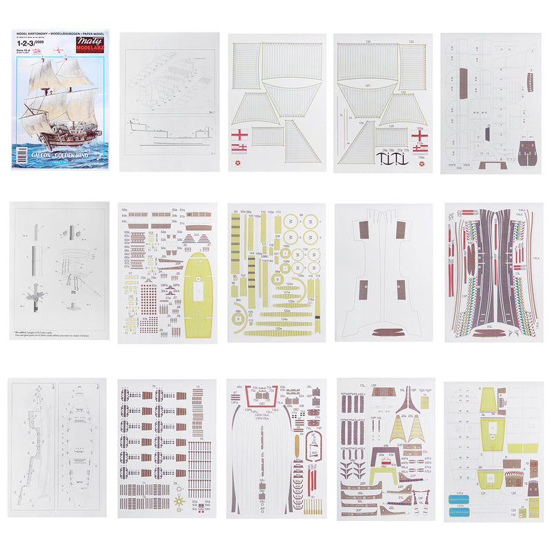 1:100 Scale English Galleon Golden Hind Ship Sir Francis Drake Paper Model Kit Education Toys