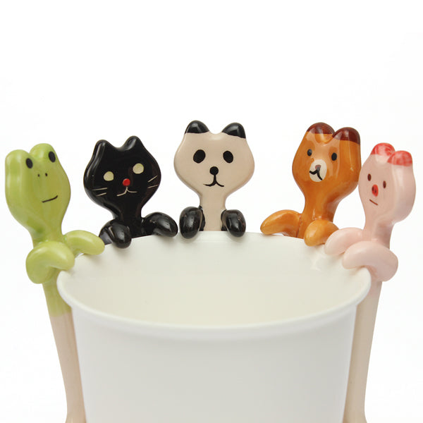 Cute Cartoon Animal Ceramic Hanging Coffee Scoop Milk Tea Soup Spoon Tableware Decor