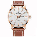 Benyar 5145 Fashion Men Watch Waterproof Automatic Week Display Leather Strap Quartz Watch