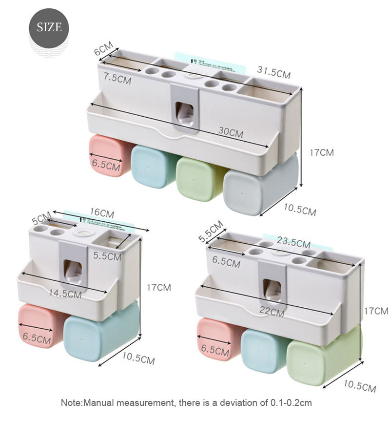 Toothbrush Holder Set Storage Suplies Save Space No Drill Wall Mount Toothpaste Dispenser Multi-Functional Slots Bathroom Strong Traceless Hander