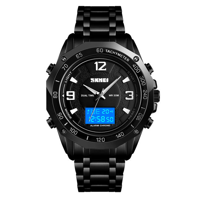 SKMEI 1504 Multifunctional Luminous EL Light Calendar 3ATM Business Men Watch Dual Display Digital Watch