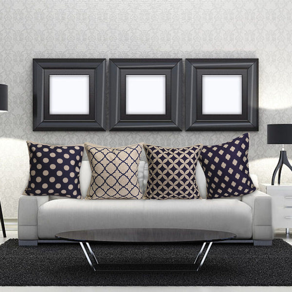 Blue Geometric Cotton Linen Pillow Cases Waist Cushion Cover Home Sofa Decor