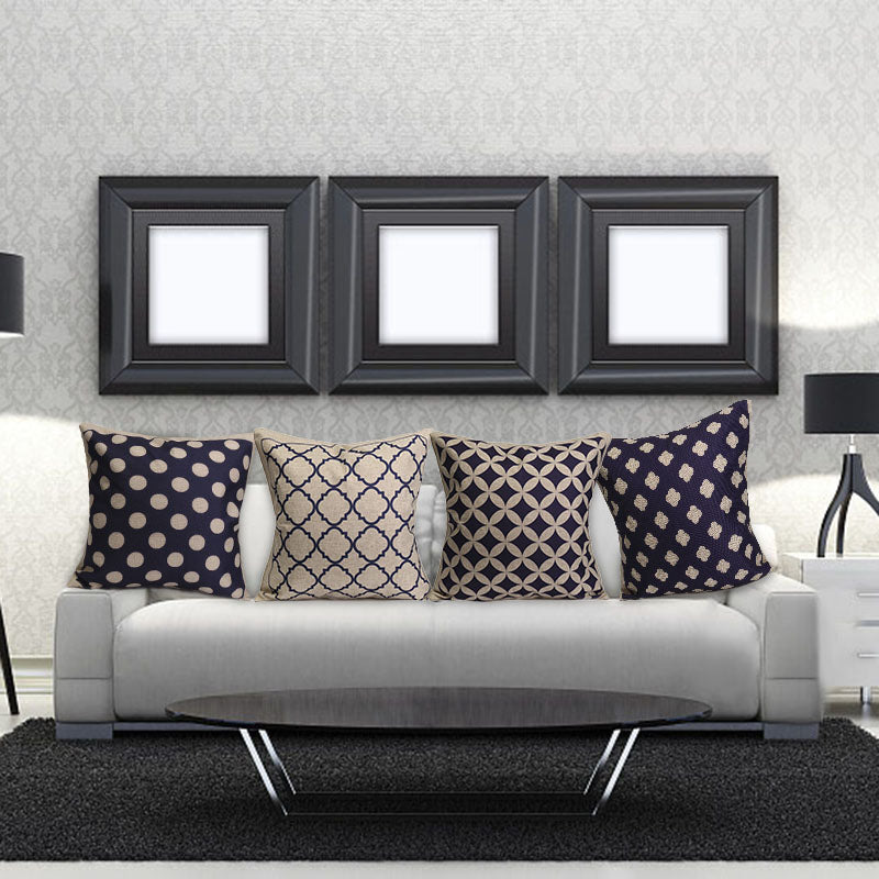 Blue Geometric Cotton Linen Pillow Cases Waist Cushion Cover Home Sofa Decor