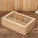 8 Compartments Wooden Tea Box Glass Top Lid Cover Container Teabags Display Storage Gift