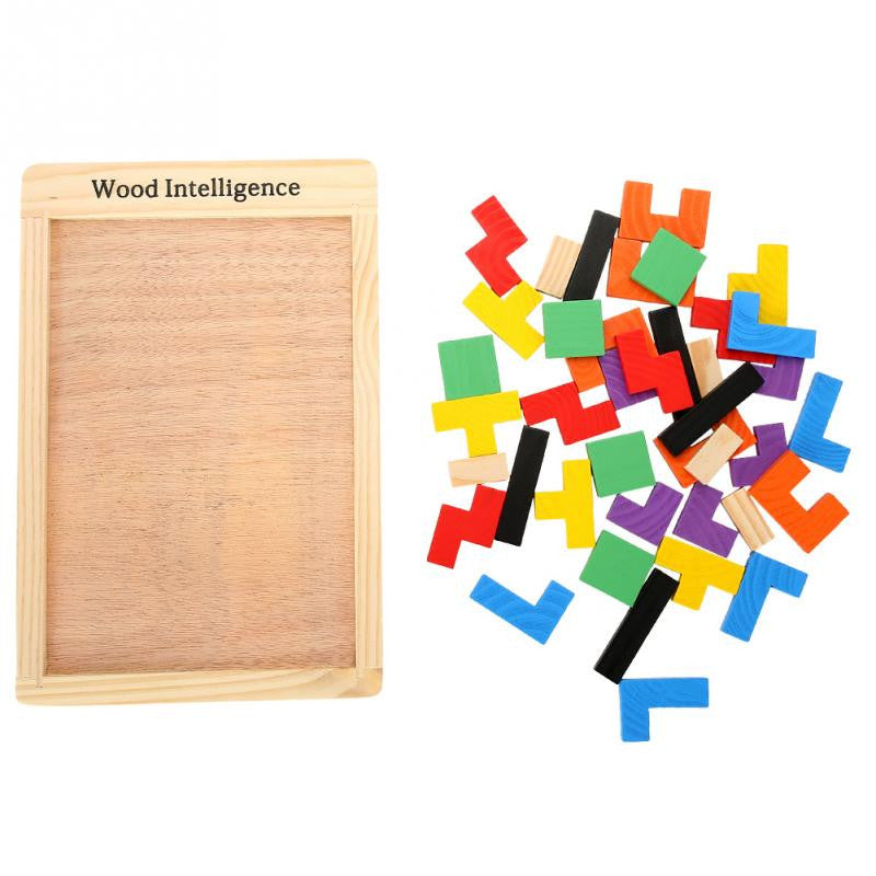 Topacc Wooden Tetris Puzzle Tangram Jigsaw Brain Teasers Game Toy Building Blocks Game Colorful Educational Kid Toy