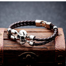 Trendy Handmade Skull Cuff Bracelet Ethnic Two Layer Leather Bracelets Vintage Jewerly For Men