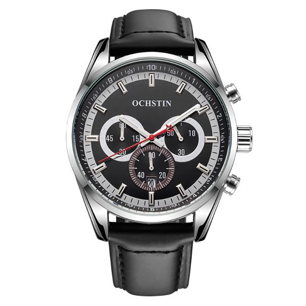 OCHSTIN 6046G Men Quartz Watch Luxury Leather Strap Business Watch